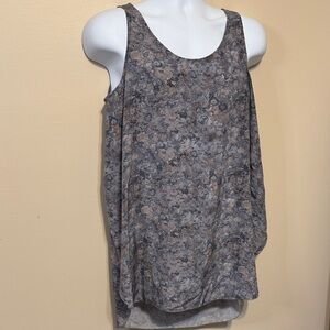 Eileen Fisher Silk Floral Print Sleeveless Tank in Gray & Taupe. Size Medium